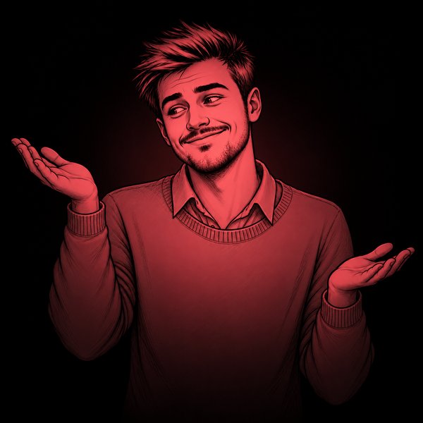 Sketch of a man weighing two options with his open hands.