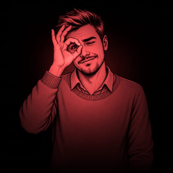 Sketch of a man looking through a circle made with his thumb and forefinger.
